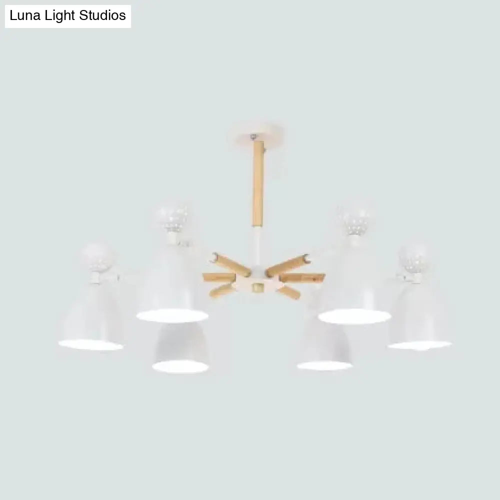 Metal Domed Shade Chandelier - Macaron Loft Hanging Light For Childs Bedroom (6 Heads)