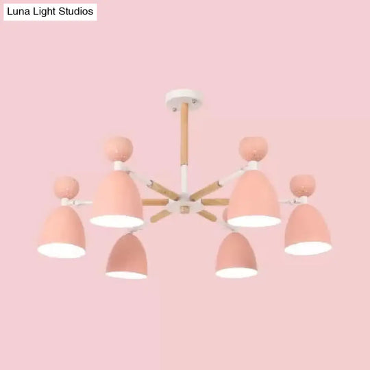 Metal Domed Shade Chandelier - Macaron Loft Hanging Light For Childs Bedroom (6 Heads)