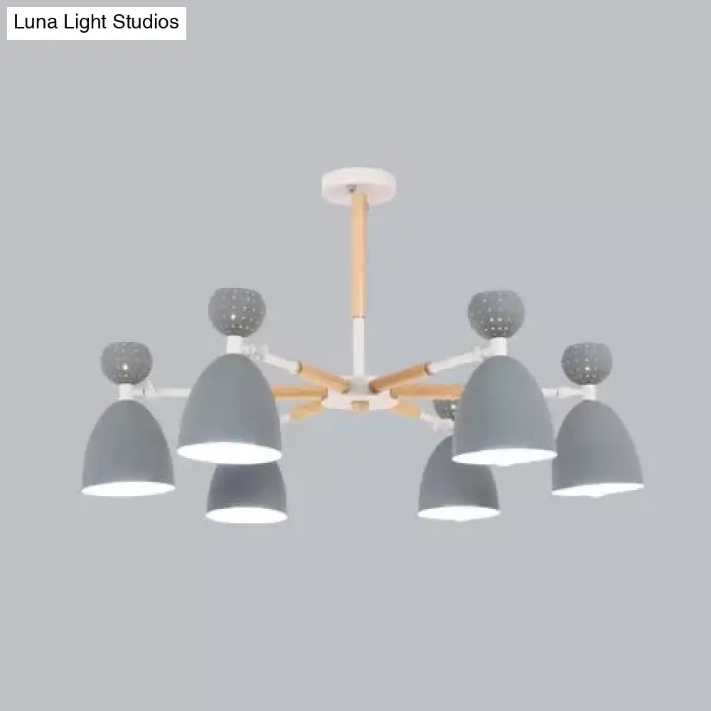 Metal Domed Shade Chandelier - Macaron Loft Hanging Light For Childs Bedroom (6 Heads)