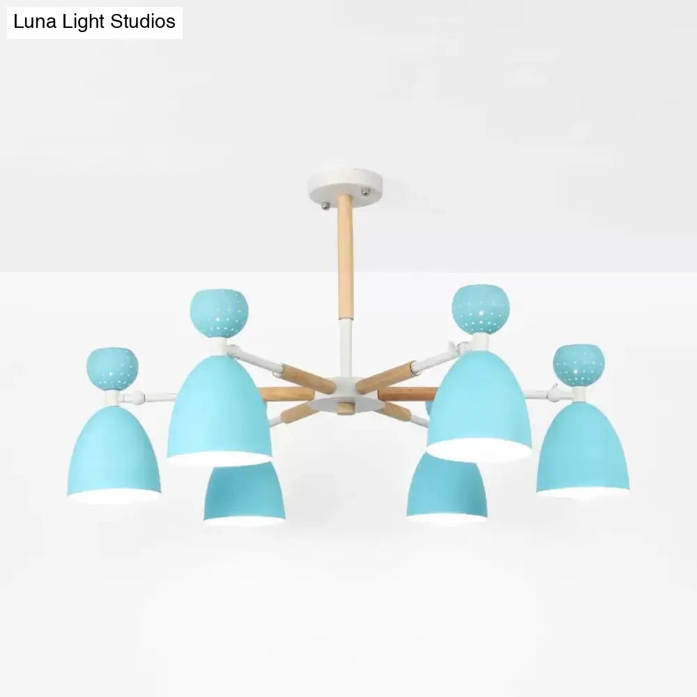 Metal Domed Shade Chandelier - Macaron Loft Hanging Light For Childs Bedroom (6 Heads)