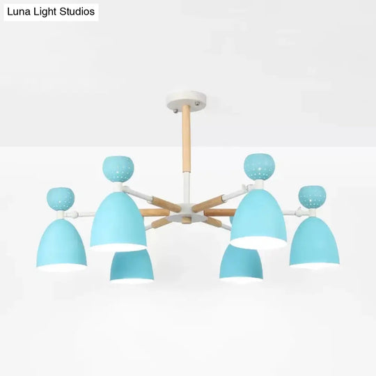Metal Domed Shade Chandelier - Macaron Loft Hanging Light For Childs Bedroom (6 Heads)