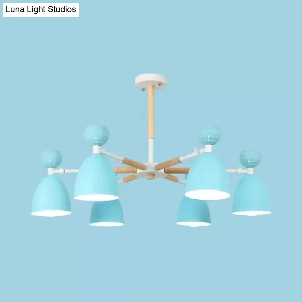 Metal Domed Shade Chandelier - Macaron Loft Hanging Light For Childs Bedroom (6 Heads)