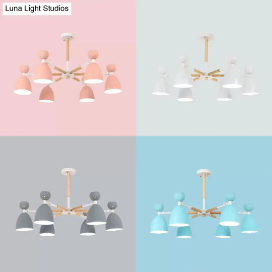 Metal Domed Shade Chandelier - Macaron Loft Hanging Light For Childs Bedroom (6 Heads)