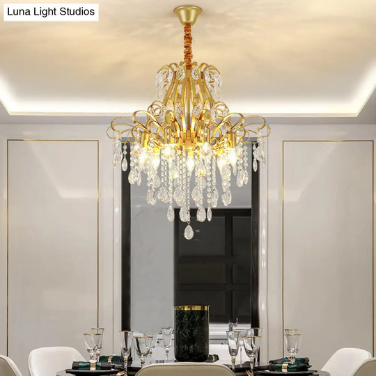 Metal Drop Pendant Chandelier With Crystal Draping - Traditional Branch Design