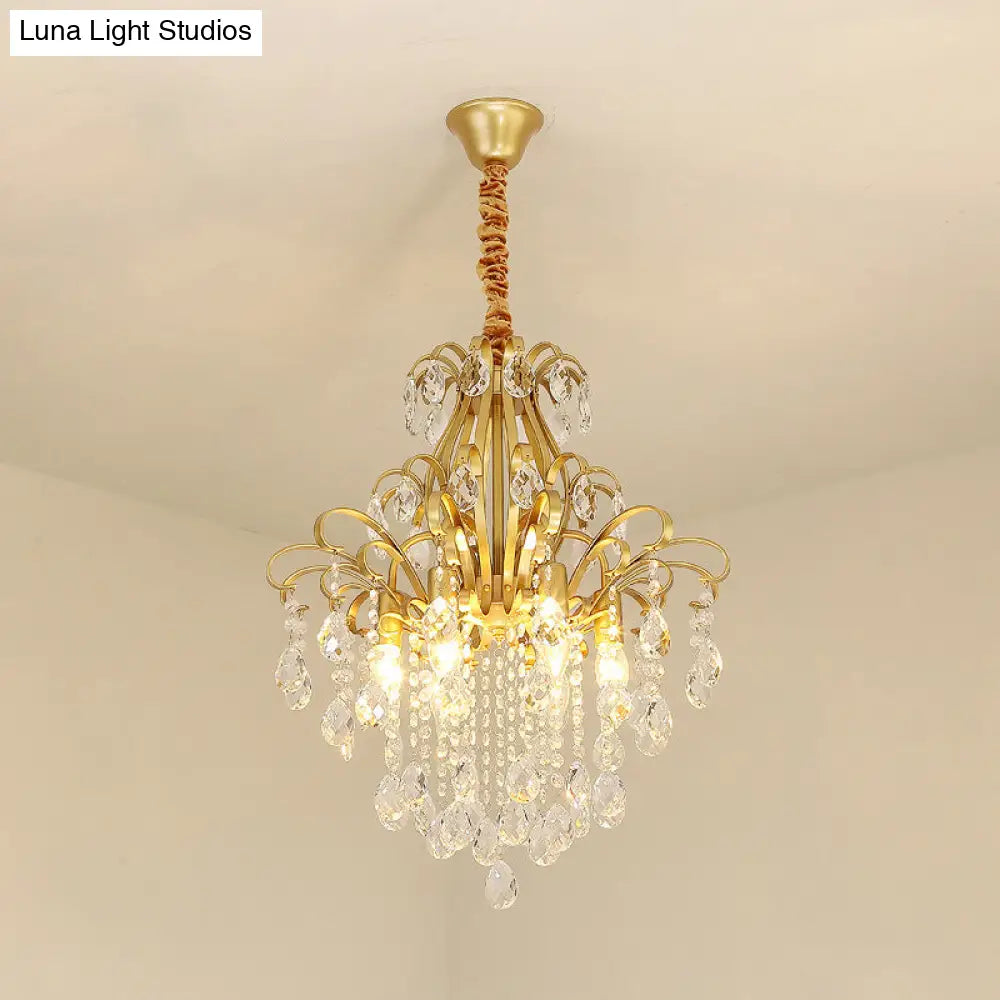 Metal Drop Pendant Chandelier With Crystal Draping - Traditional Branch Design