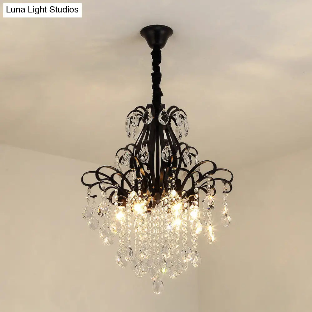 Metal Drop Pendant Chandelier With Crystal Draping - Traditional Branch Design