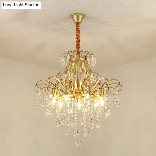 Metal Drop Pendant Chandelier With Crystal Draping - Traditional Branch Design