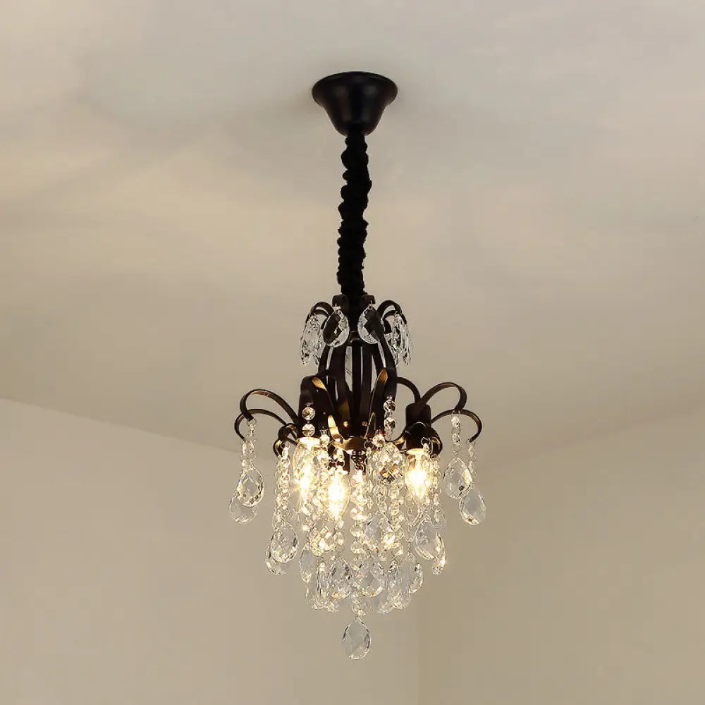 Metal Drop Pendant Chandelier With Crystal Draping - Traditional Branch Design Black / 12.5