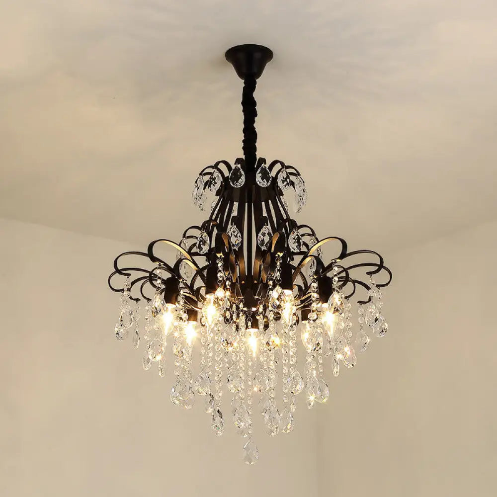 Metal Drop Pendant Chandelier With Crystal Draping - Traditional Branch Design Black / 24.5