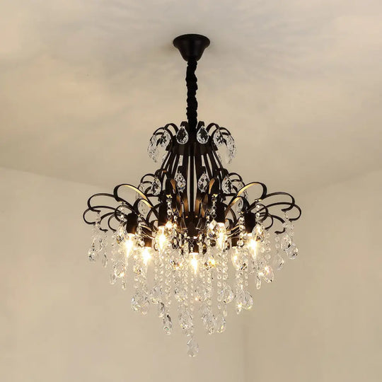 Metal Drop Pendant Chandelier With Crystal Draping - Traditional Branch Design Black / 24.5