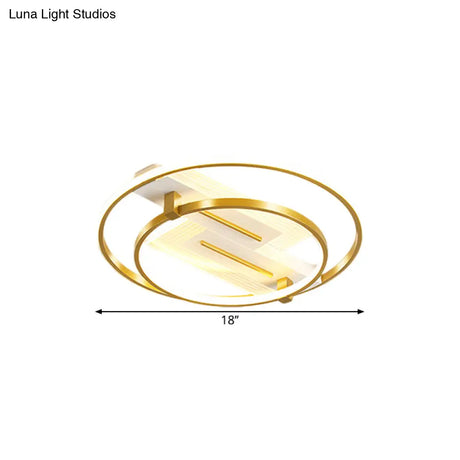 Metal Dual Ring Ceiling Light - Simplicity 18’/21.5’ Wide Led Gold Flush Mount Lamp In Warm/White