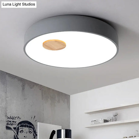 Metal Flush Ceiling Light With Acrylic Diffuser - Nordic Gray/Yellow/Green Mount For Living Room In