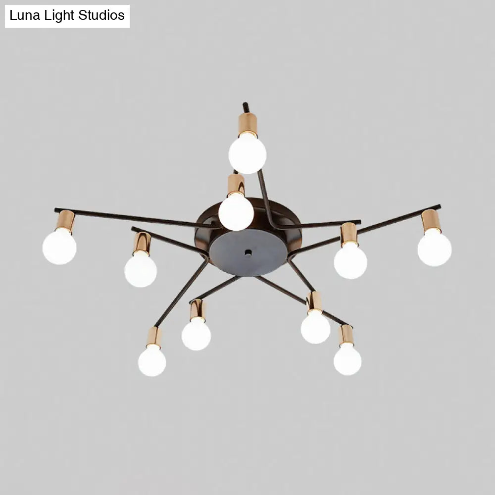 Metal Flush Mount Ceiling Lamp For Adult Bedroom & Living Room - Long Arm Design Romantic Lighting