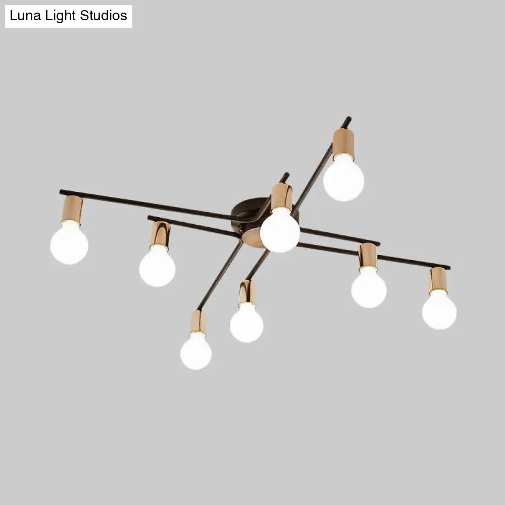 Metal Flush Mount Ceiling Lamp For Adult Bedroom & Living Room - Long Arm Design Romantic Lighting