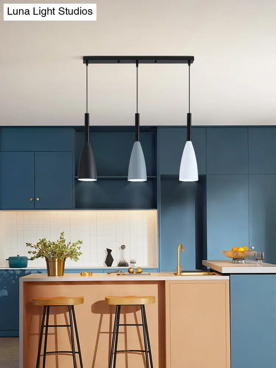 Metal Macaroon Style Goblet Shade Hanging Light - 3 Lights Suspension Lamp For Dining Room Foyer