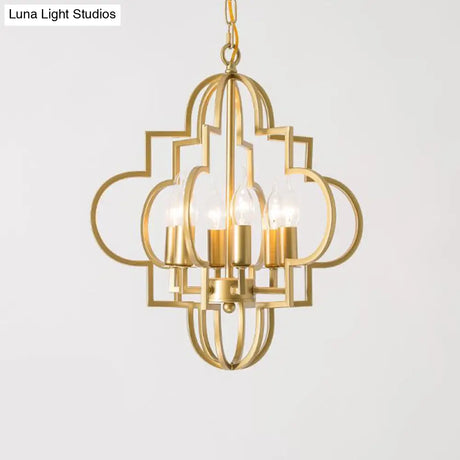 Metal Gold Pendant Chandelier With 6 Light Candle Shade - Classic Fixture For Bedroom