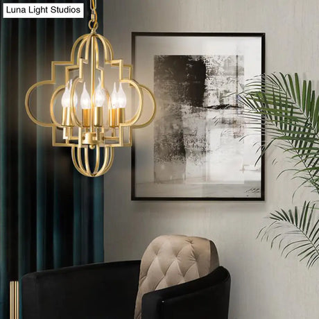 Metal Gold Pendant Chandelier With 6 Light Candle Shade - Classic Fixture For Bedroom