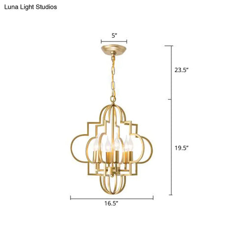 Metal Gold Pendant Chandelier With 6 Light Candle Shade - Classic Fixture For Bedroom