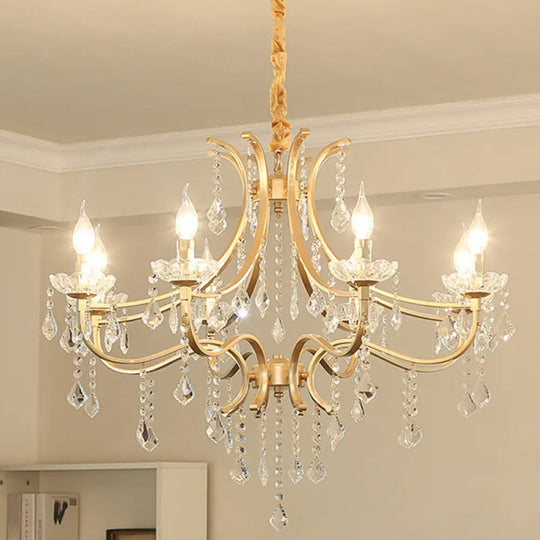 Metal Gold Plated Chandelier: Antique Style Hanging Ceiling Light With Crystal Draping 8 /