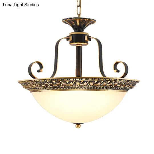 Metal Gray & Black Traditional 3-Light Chandelier Pendant With Frosted Glass Shade