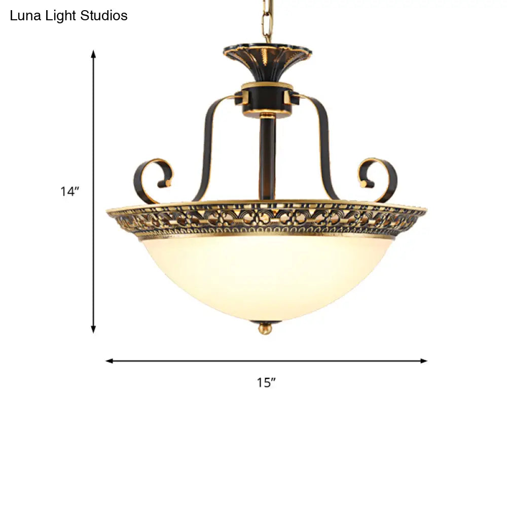Metal Gray & Black Traditional 3-Light Chandelier Pendant With Frosted Glass Shade