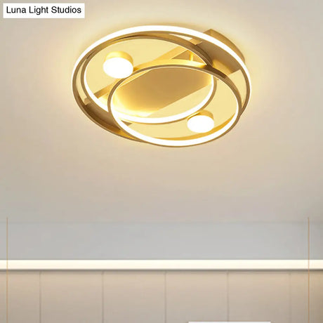 Metal Halo Ring Led Flush Mount Fixture In Black/Gold For Bedroom - 16’/19.5’ Dia White/Warm Light