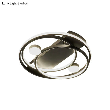 Metal Halo Ring Led Flush Mount Fixture In Black/Gold For Bedroom - 16’/19.5’ Dia White/Warm Light