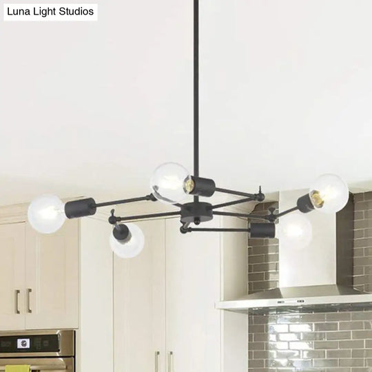 Metal Industrial Style Adjustable Chandelier With Exposed Bulbs - Multi Light Hanging Lamp For