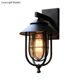 Metal Lantern Balcony Wall Sconce With Oval Clear Glass Shade - Weathered Copper/Black Finish