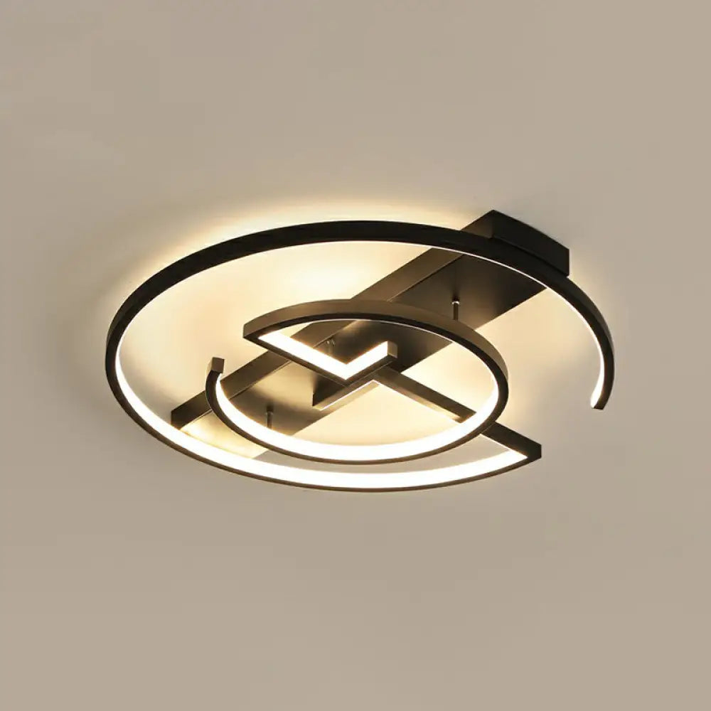 Metal Led Flush Light Fixture - Sleek Black Ceiling Lamp For Bedroom / 16.5’ Third Gear