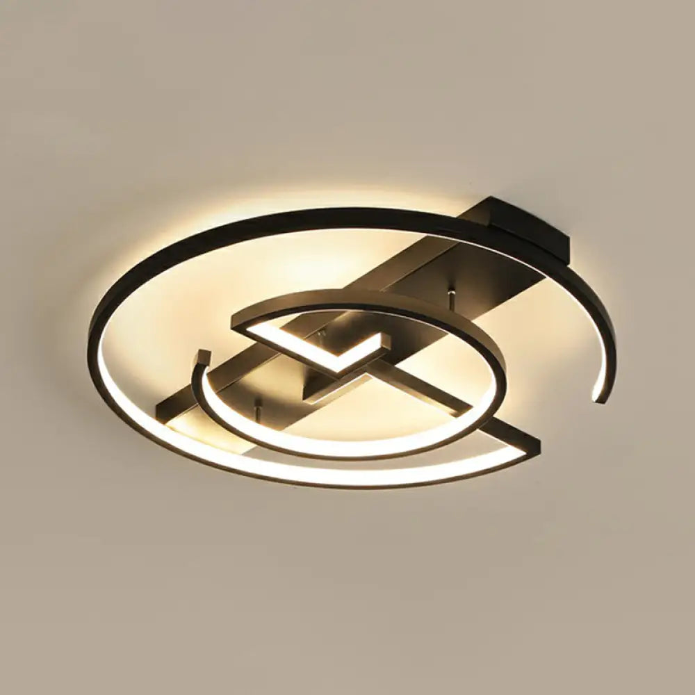 Metal Led Flush Light Fixture - Sleek Black Ceiling Lamp For Bedroom / 20.5’ Remote Control