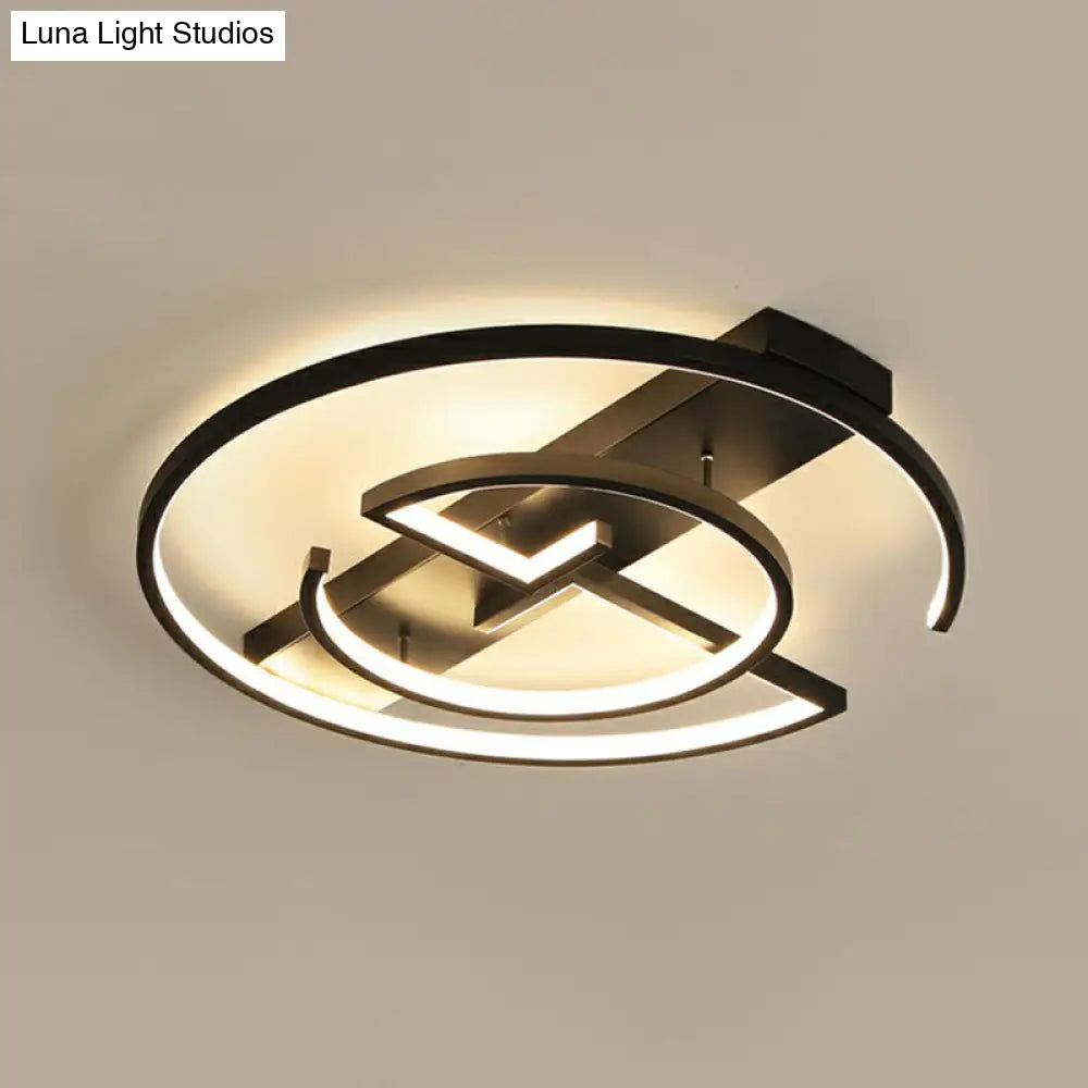 Metal Led Flush Light Fixture - Sleek Black Ceiling Lamp For Bedroom / 20.5 White