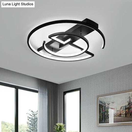 Metal Led Flush Light Fixture - Sleek Black Ceiling Lamp For Bedroom