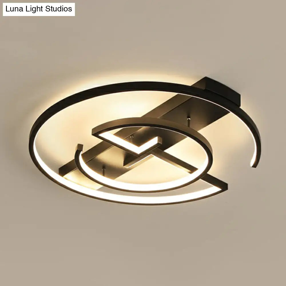 Metal Led Flush Light Fixture - Sleek Black Ceiling Lamp For Bedroom / 24.5 White