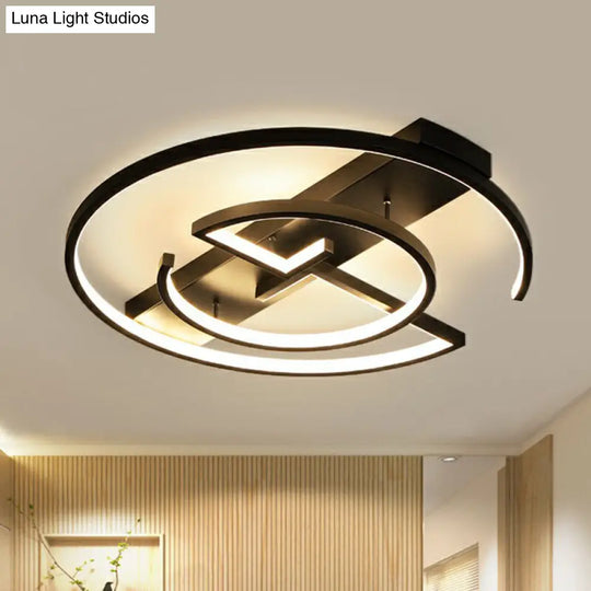 Metal Led Flush Light Fixture - Sleek Black Ceiling Lamp For Bedroom