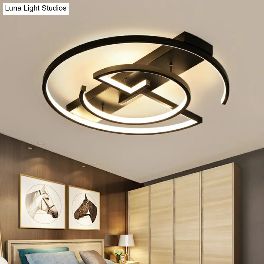 Metal Led Flush Light Fixture - Sleek Black Ceiling Lamp For Bedroom