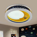 Metal Led Music Ceiling Light For Bedrooms: Hollow Crescent Design (Pink/Blue/Navy) Navy