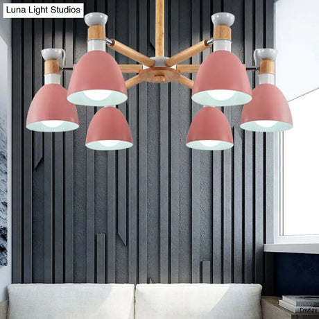 Metal Macaron Chandelier For Kids Bedroom - 6-Light Bowl Shade Ceiling Light