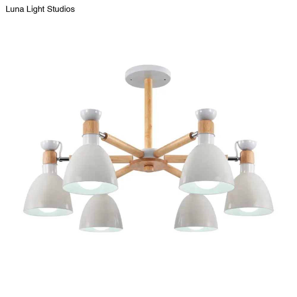 Metal Macaron Chandelier For Kids Bedroom - 6-Light Bowl Shade Ceiling Light