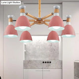 Metal Macaron Chandelier For Kids Bedroom - 6-Light Bowl Shade Ceiling Light