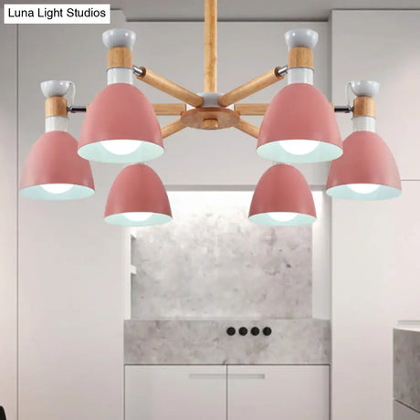 Metal Macaron Chandelier For Kids Bedroom - 6-Light Bowl Shade Ceiling Light