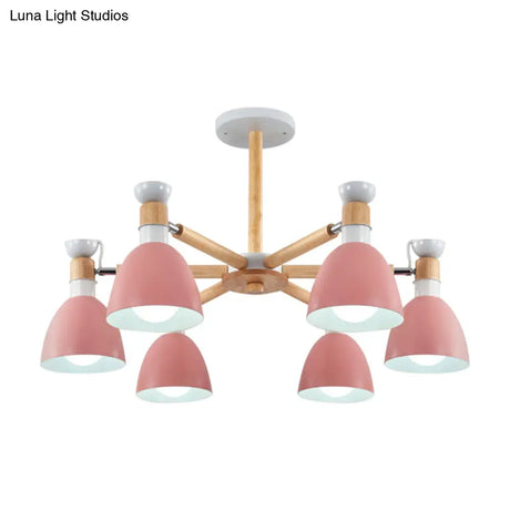 Metal Macaron Chandelier For Kids Bedroom - 6-Light Bowl Shade Ceiling Light