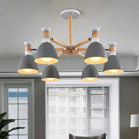 Metal Macaron Chandelier For Kids Bedroom - 6-Light Bowl Shade Ceiling Light Grey
