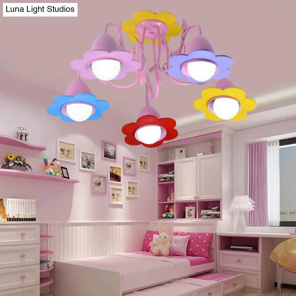 Metal Multi-Colored Pendant Light - Lovely Flower Chandelier For Kindergarten Five Lights
