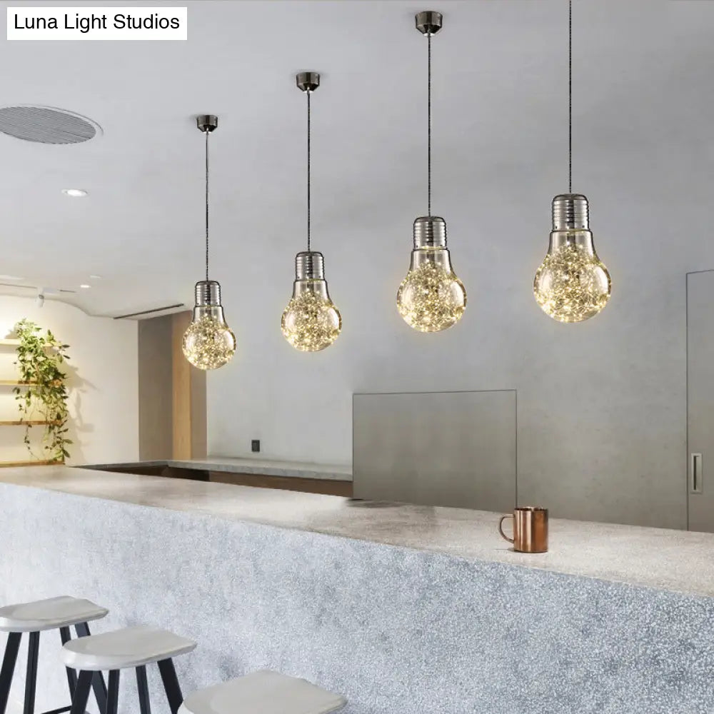 Metal Nordic Pendant With Led Starry String Lights For Bar Decor