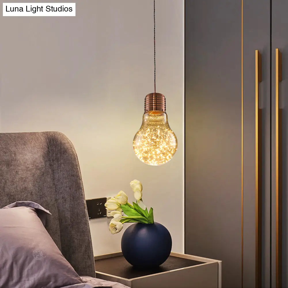 Metal Pendant Light With Starry Led String And Glass Shade For Bar Rose Gold / 6