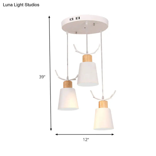 Metal Pendant Lamp With Antler Accents Nordic Hanging Light For Cloth Shop - White 3 Lights