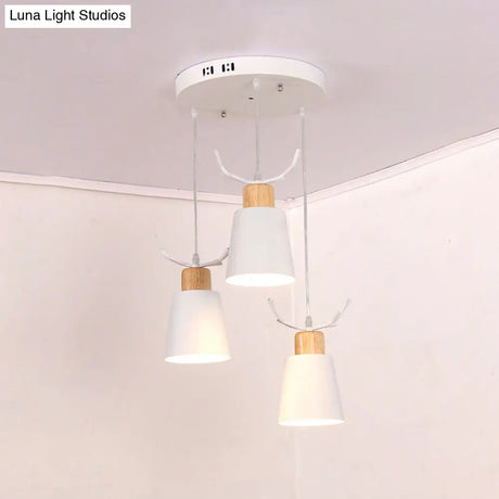 Metal Pendant Lamp With Antler Accents Nordic Hanging Light For Cloth Shop - White 3 Lights