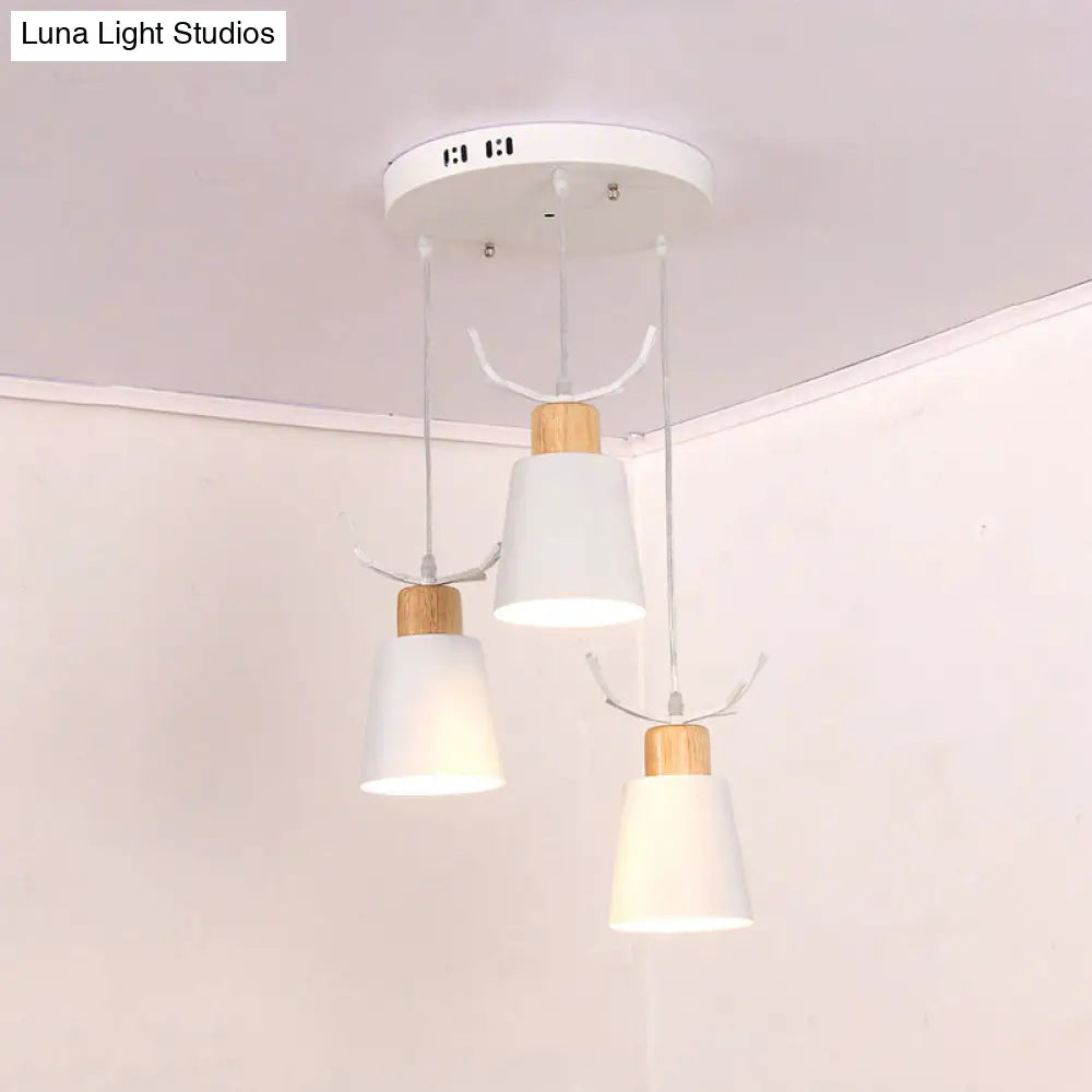 Metal Pendant Lamp With Antler Accents Nordic Hanging Light For Cloth Shop - White 3 Lights