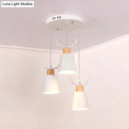 Metal Pendant Lamp With Antler Accents Nordic Hanging Light For Cloth Shop - White 3 Lights